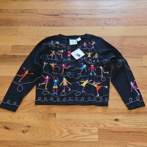 Brand New Michael Simon Black Cotton Cardigan With Colorful Skaters Size Small